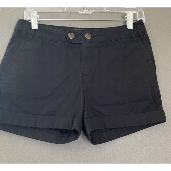Mango MNG Chino Shorts Women's 4 Black Slant Pocket Sailor‎ Button Cuffed - Picture 1 of 12